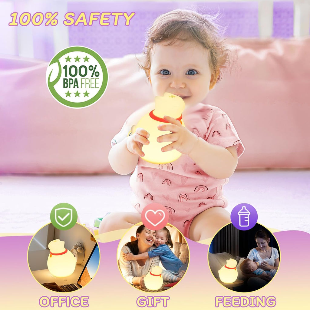 Cat Night Light for Nursery, Silicone Rechargeable Night Light with Timer & 3 Modes, Touch Control Kids Bedroom Light (Cute Cat Design)