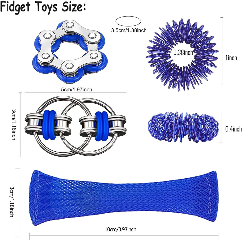 8 Pcs Sensory Fidget Toys Pack Flippy Roller Bike Chain Fidget Spinner Anxiety and Stress Relief Silent Tools Mesh Marble Acupressure Ring for Adults Teens Kids Boys Girls