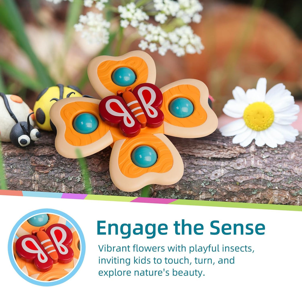 LiKee Strong Suction Cup Fidget Spinnerz Sensory Bath Toys for Baby 12 18 Months Airplane Car Travel Table & Window Toys for 1 2 Year Old Toddler Boys and Girls (Snail)