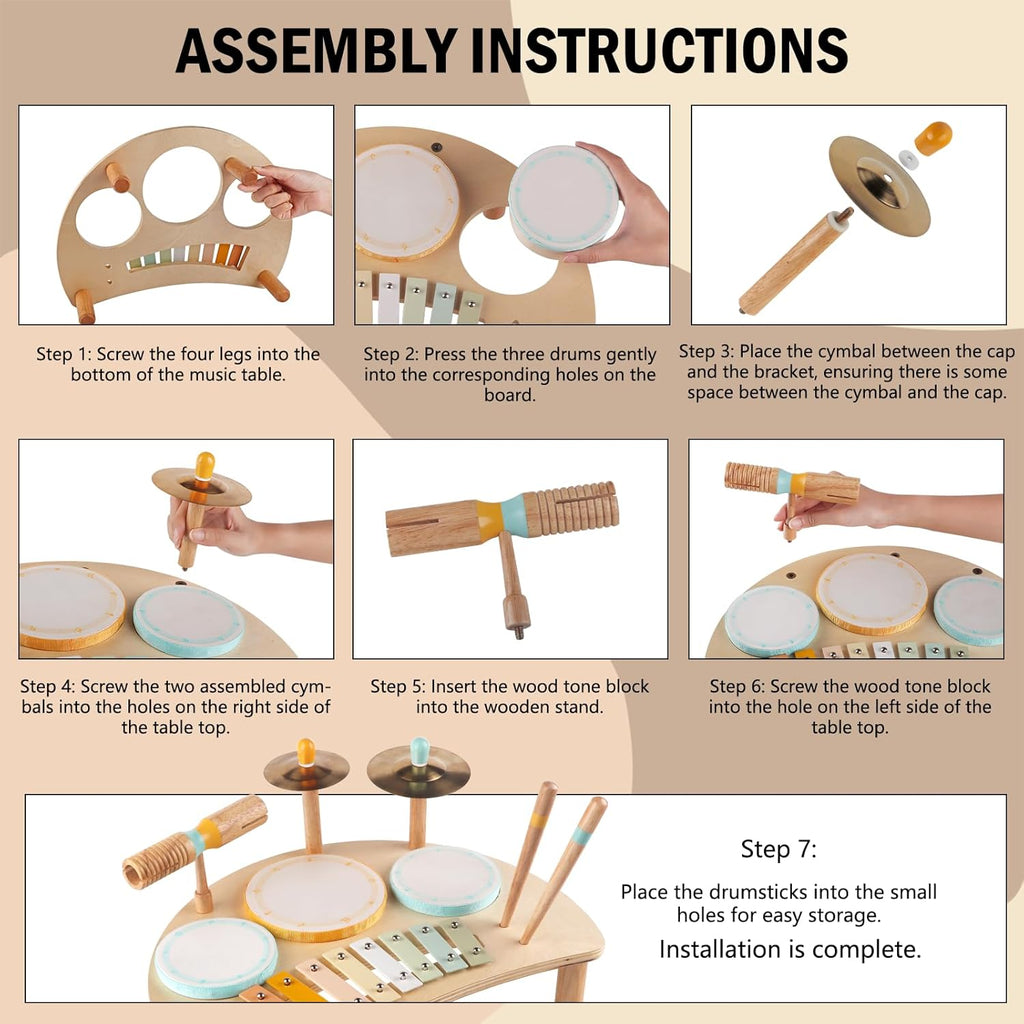 Toddlers Drum Set Toys for 1 Year Old Boy Girls,Baby Drum with Xylophone for Toddlers 1-3,Musical Instruments, Kids Wooden Montessori Toys (Wood)