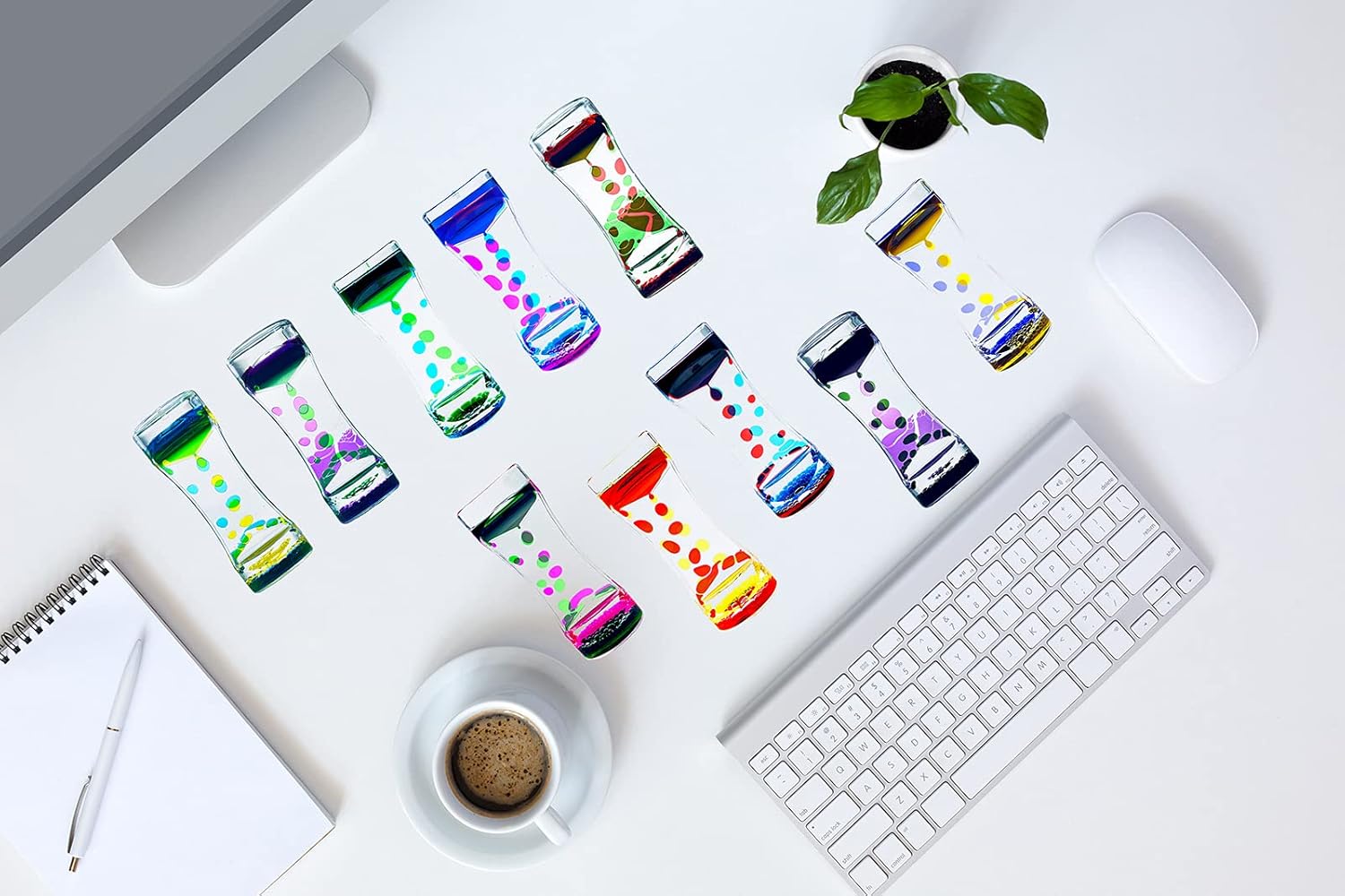 Liquid Motion Bubbler Timer Set of 9 Great Desktop Liquid Timer for Fidget Toy, Rainbow Water Timer for Autism, Activity, Drip Oil Motion Bubble Toy Sensory Play for Office Home Desk Décor