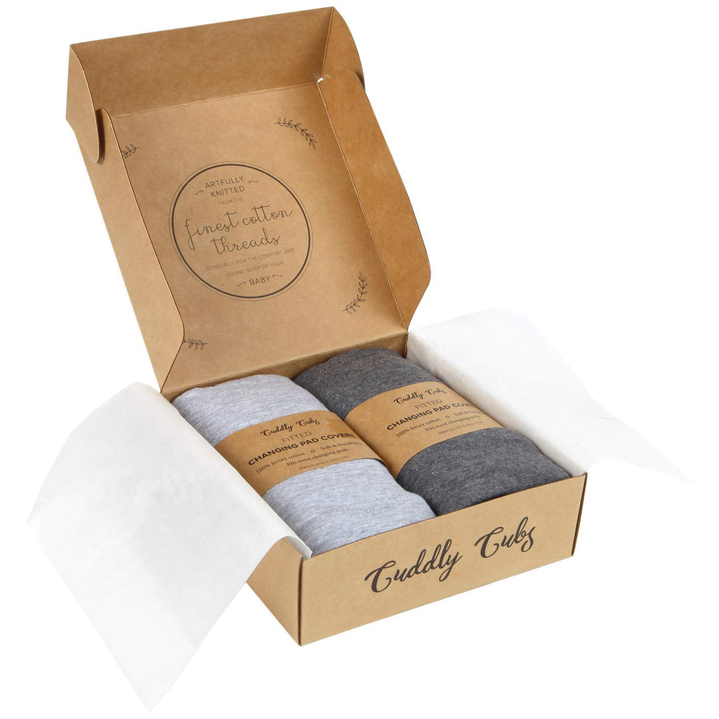 Cuddly Cubs Changing Pad Covers – 2 Pack – Snuggly Soft Plush Cotton Changing Table Covers for Boy, Girl – Fits Perfectly on Summer Infant and Other 16 x 32 Baby Changing Table Pads – Heather Grey