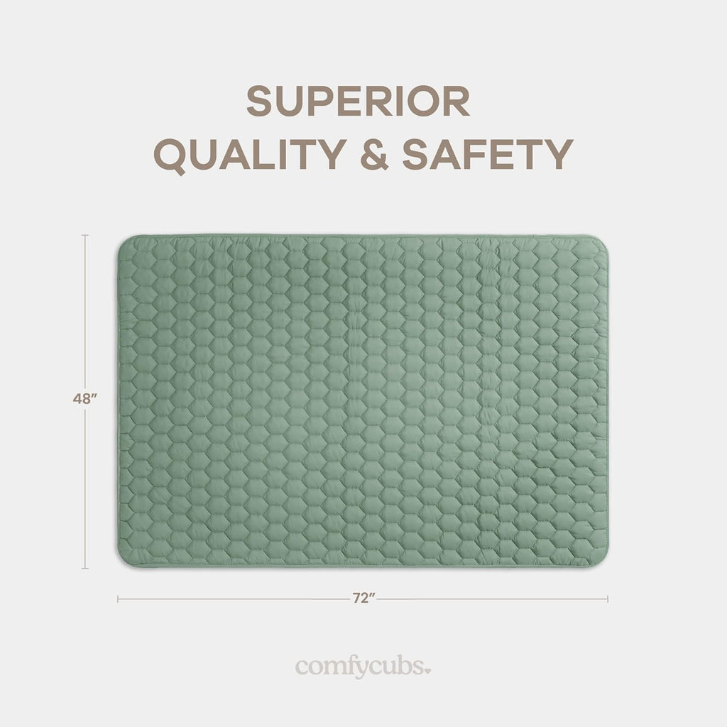 Comfy Cubs Rectangle Kids Play Mat - Medium 48 x 72 inches Soft Quilted Baby Floor Mat with Non-Slip Bottom - Plush Design for Toddlers Playtime and Relaxation - Comfortable and Durable - Fern