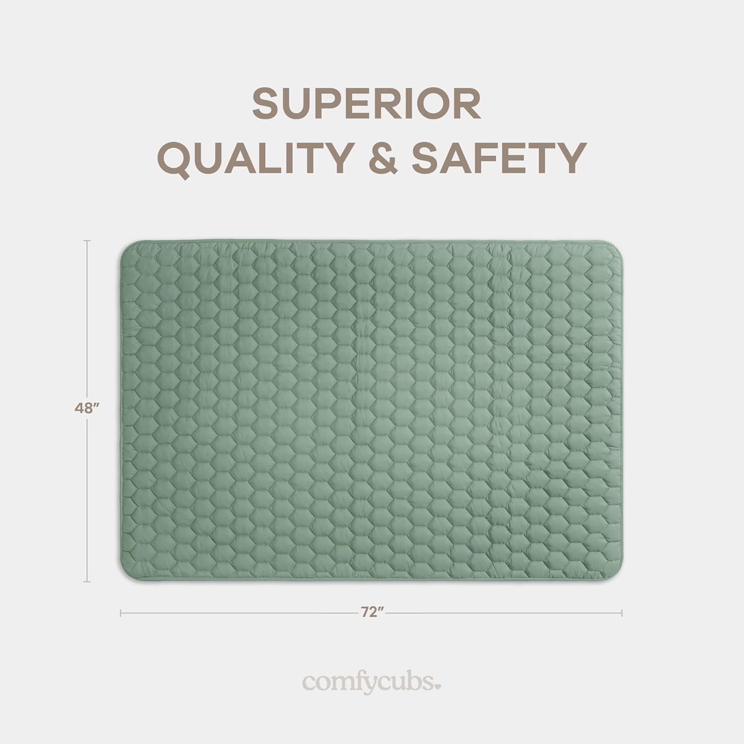 Comfy Cubs Rectangle Kids Play Mat - Medium 48 x 72 inches Soft Quilted Baby Floor Mat with Non-Slip Bottom - Plush Design for Toddlers Playtime and Relaxation - Comfortable and Durable - Fern