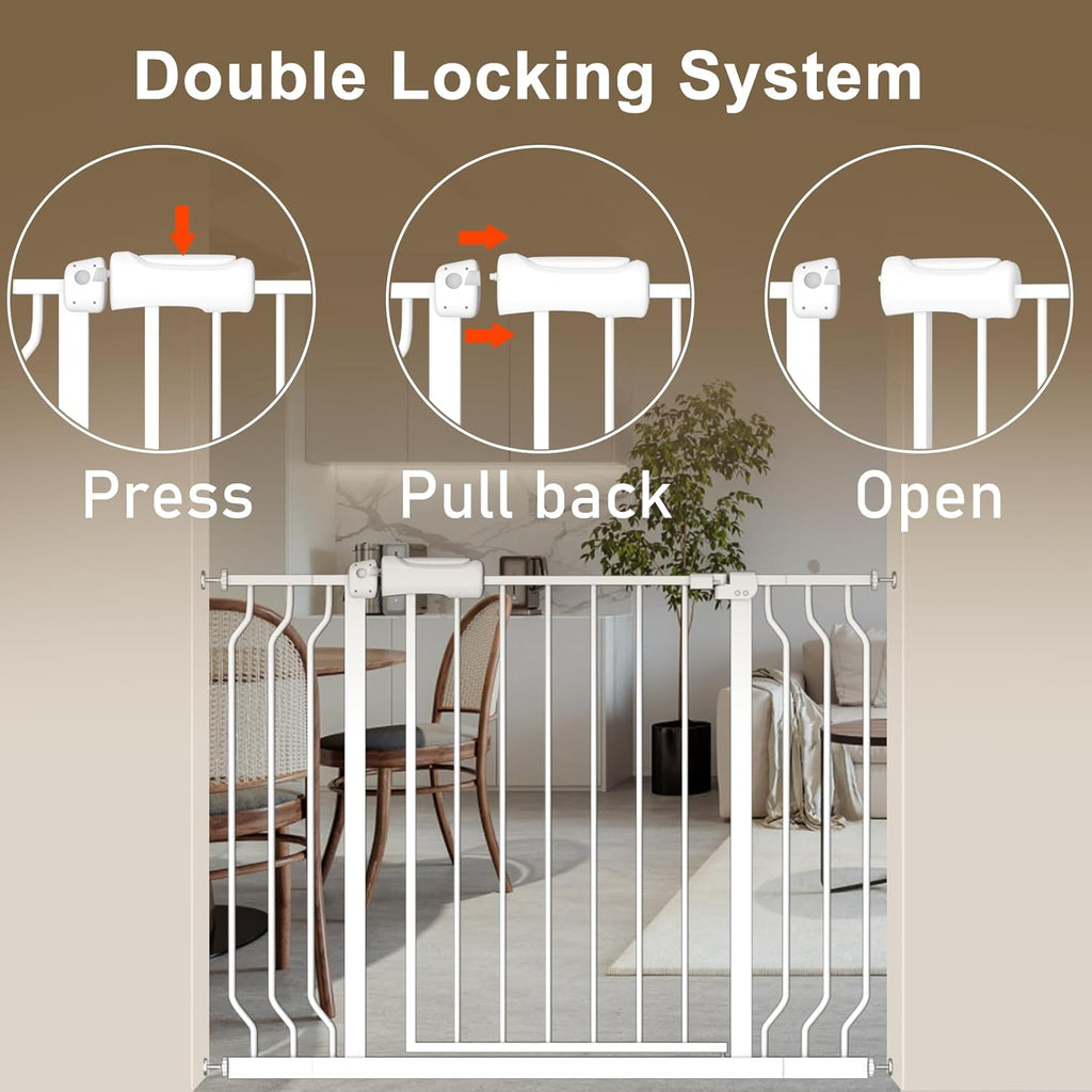 ALLAIBB Extra Wide Baby Gate Pressure Mount with Auto-Close, White Metal Safety Gate for Stairs & Doorways - Child Proof, Pet Barrier for Hallways, Kitchen, Living Room for 52.76-57.48 inch