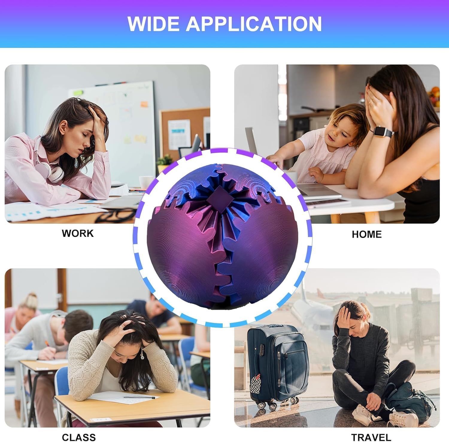 2024 New Gear Ball- 3D Printed Gear Ball Spin Ball or Cube Fidget Toy Desk Toy - Ideal for Sensory Needs and Autism Activity Gear Ball for Adults & Kids (Purple)