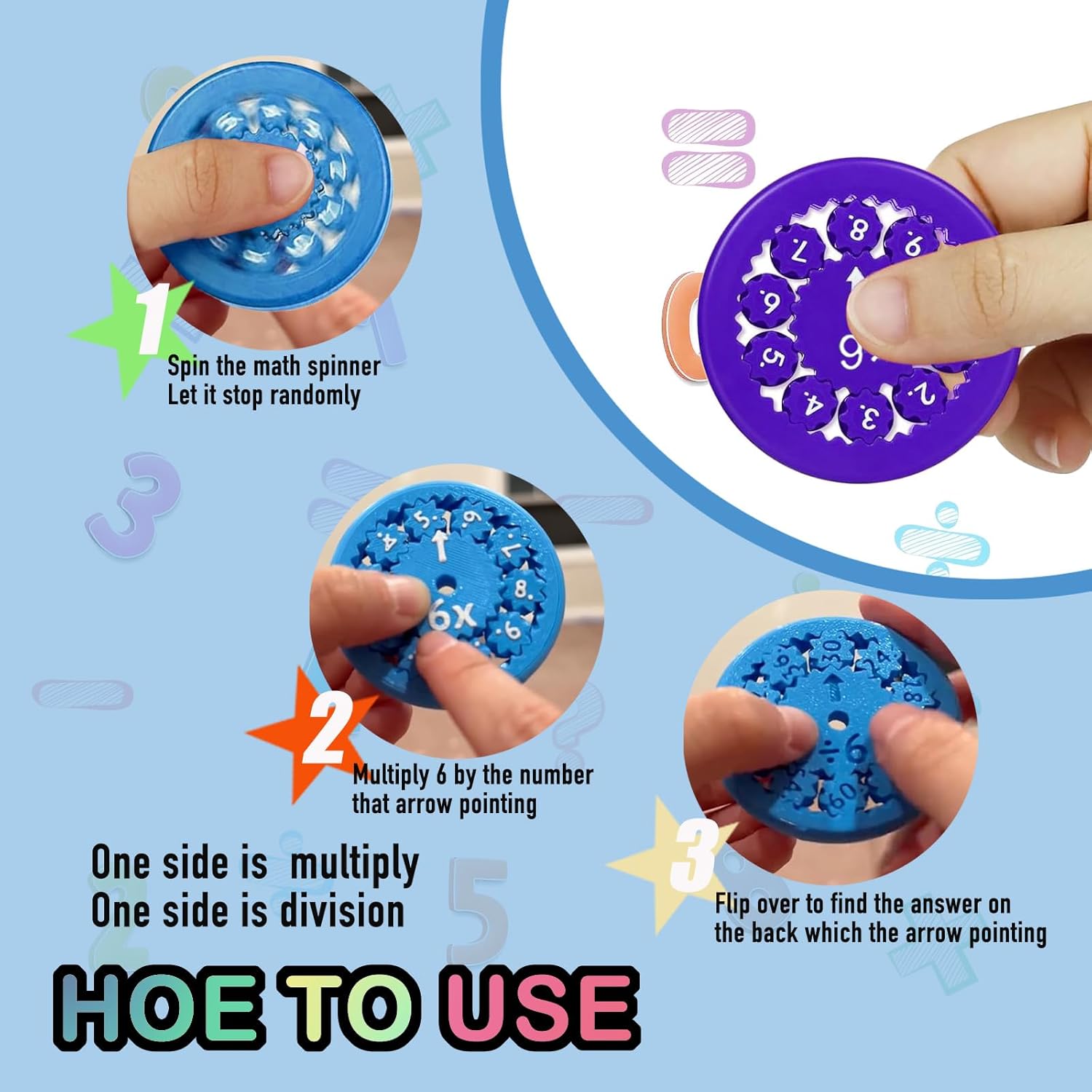 9PCS Math Fidget Spinners, Multiplication Division Learning Tool,Multiplication Fidget Toy Perfect for Stress Relief and Focus,Math Game for Home School Classroom Prizes