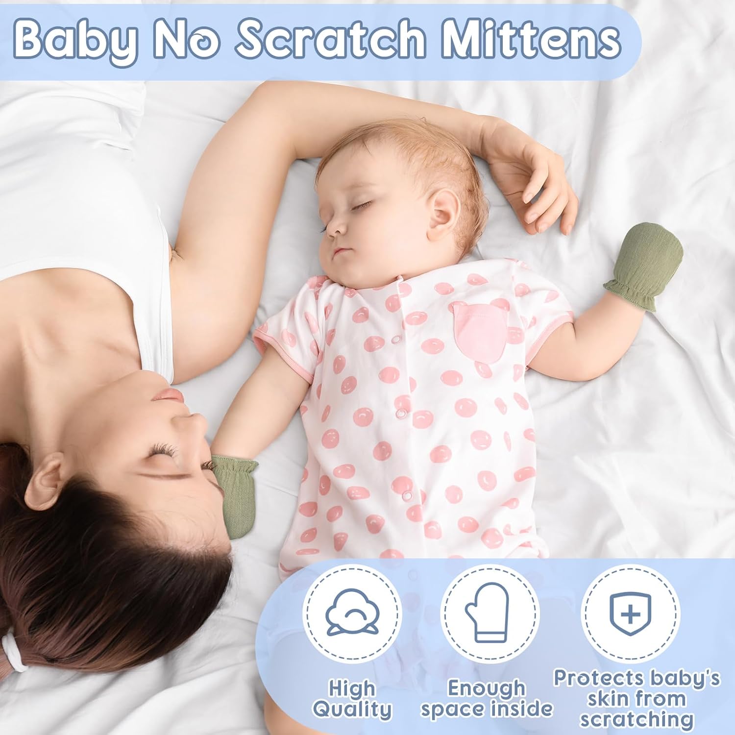 8 Pairs Newborn Baby Muslin Mittens 0-6 Months No Scratch Elastic Wrist Soft Breathable Gloves Bulk Cotton for Infant