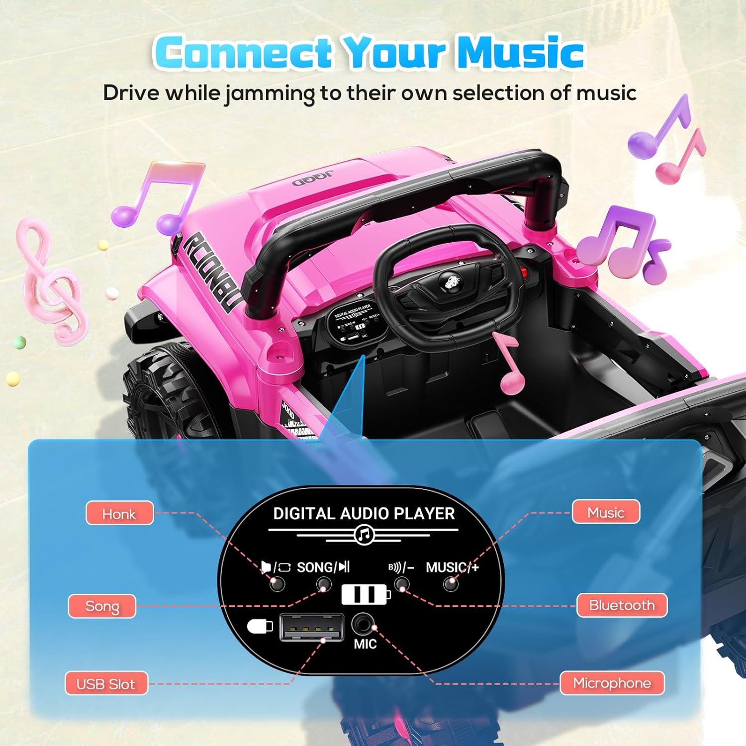 SEALIGHT 12V Kids Ride On Truck Car w/Parent Remote Control, 4 * 380W Motors, 3 Speeds, Emergency Braking, LED Lights, Music & Horn, Kids Electric Vehicles for Boy Girl Gift