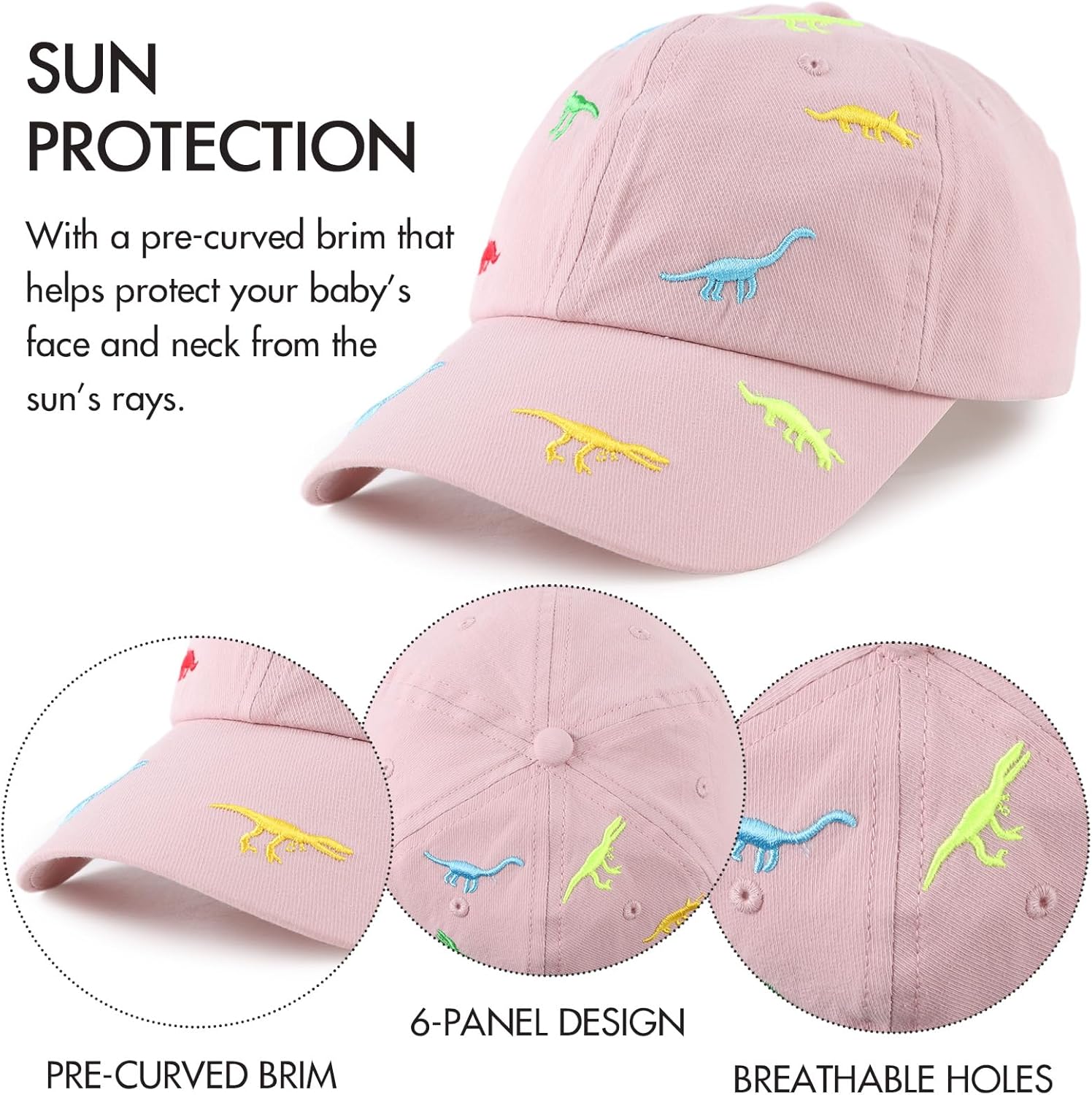 JANGANNSA Dinosaur Boys Girls Caps Embroidery Baby Baseball Caps Cotton Infant Toddler Kids Hat Spring Summer Autumn 2-6Y