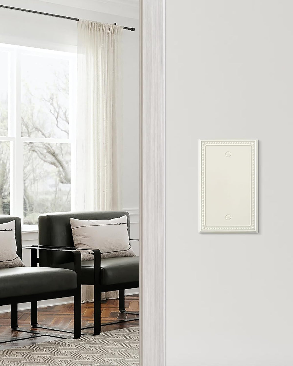 2-Pack Blank Outlet Cover Wall Plate, Metal Switch Plates Outlet Covers, Light Almond Pearls Beaded Decorative Wall Plates for Electrical Outlets