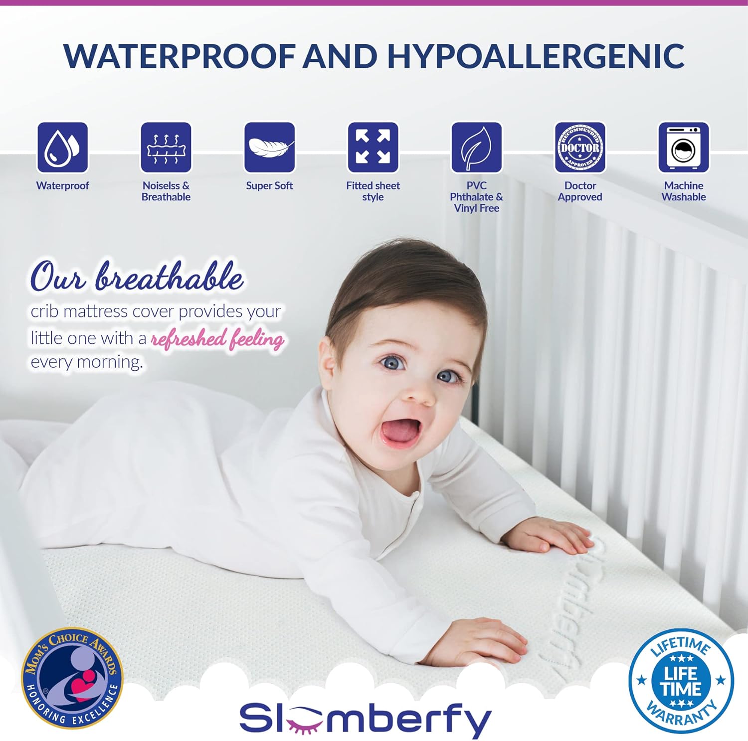 Bamboo Crib Mattress Protector by Slumberfy, Waterproof and Hypoallergenic Mattress Protector for Babies and Toddlers, Made of Bamboo Material, Mom's Choice Award Winner-29x52x6 inches