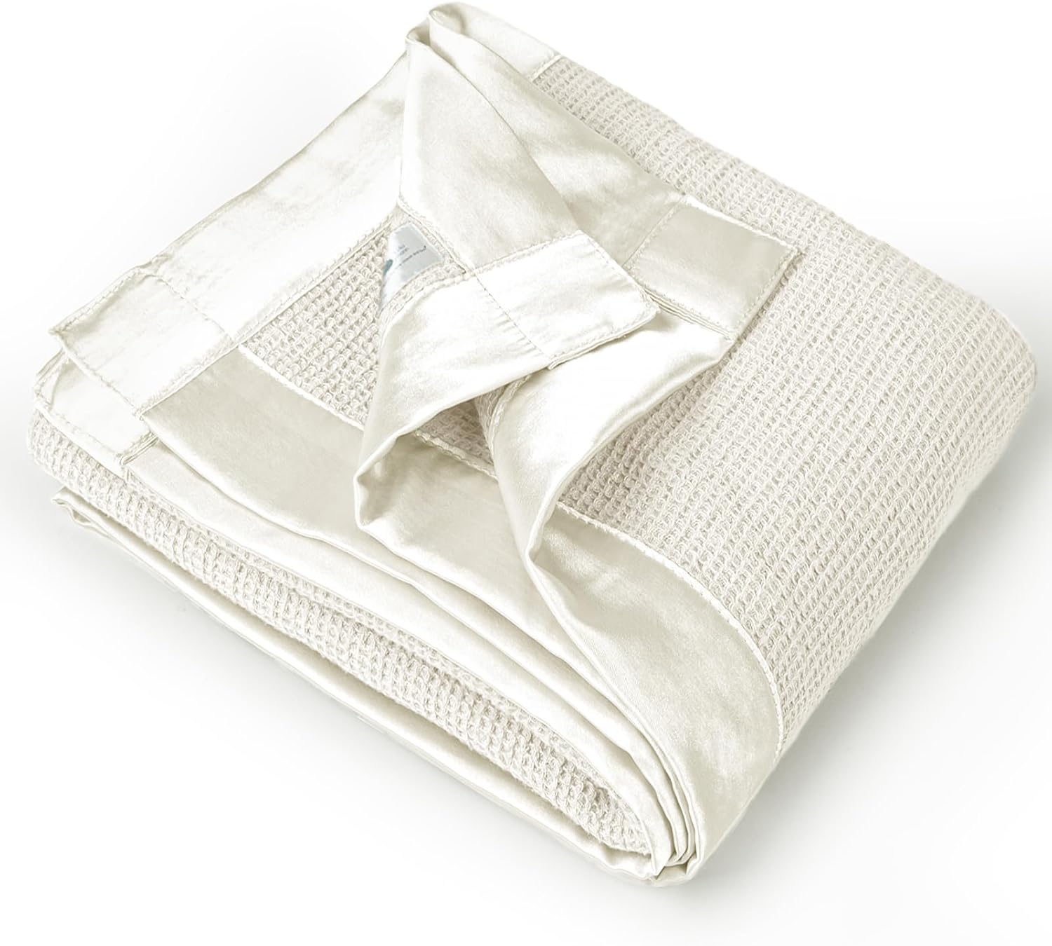 lulumoon Swaddle Baby Blanket: Waffle Blanket with Satin Trim - Breathable Toddler Blankets Perfect for Nursing Cover and Playtime - Cotton Crib Quilt for Daytime Naps 40"x36"(Cream)