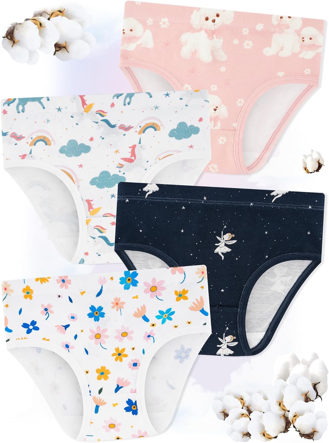 Girls' Underwear,Soft Cotton Tagless Panties for Toddlers' & Little Kids' Comfort,Breathable Briefs,8-Pack