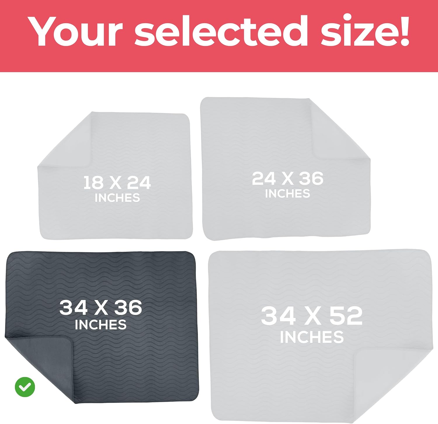 Utopia Bedding Washable Underpads 34" x 36" (Pack of 4), Waterproof Reusable Heavy Absorbency Incontinence Bed Pads for Adults, Kids, Elderly and Pets, Bedwetting Pads for Sofa and Couch (Grey)