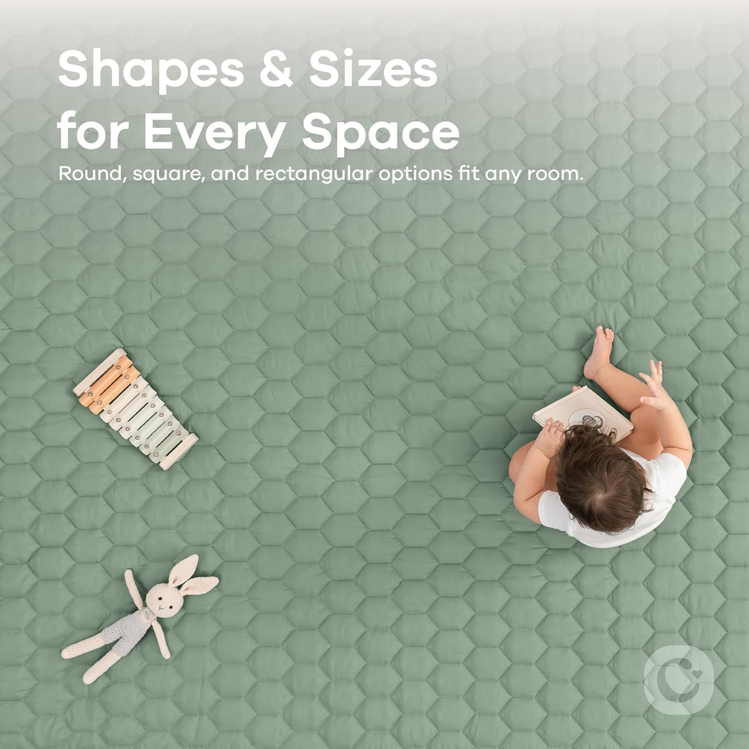 Comfy Cubs Rectangle Kids Play Mat - Large 60 x 96 inches Soft Quilted Baby Floor Mat with Non-Slip Bottom - Plush Design for Toddlers' Playtime and Relaxation - Comfortable and Durable - Fern