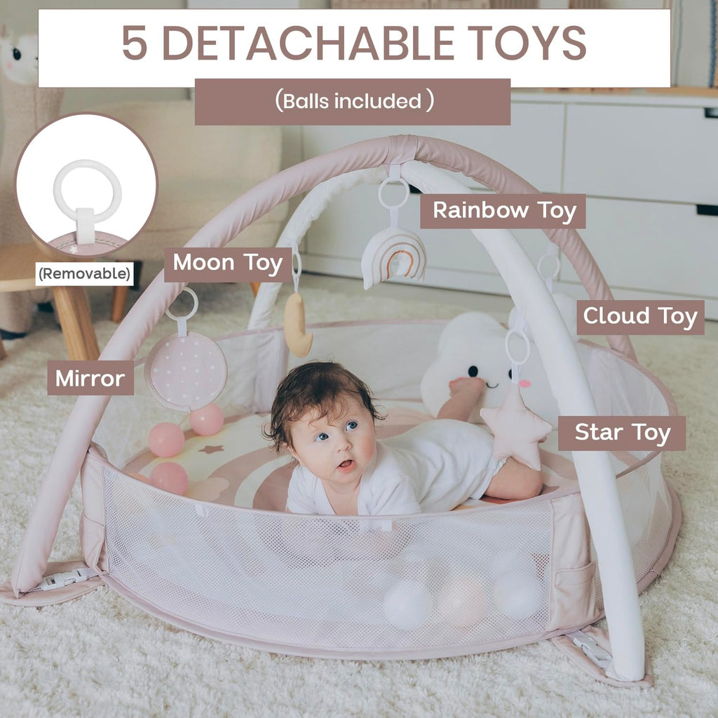 6-in-1 XL Play Mat & Play Gym, Baby Gym, Baby Activity Gym, Sensory Exploration and Motor Skill Development Toys (Blush)