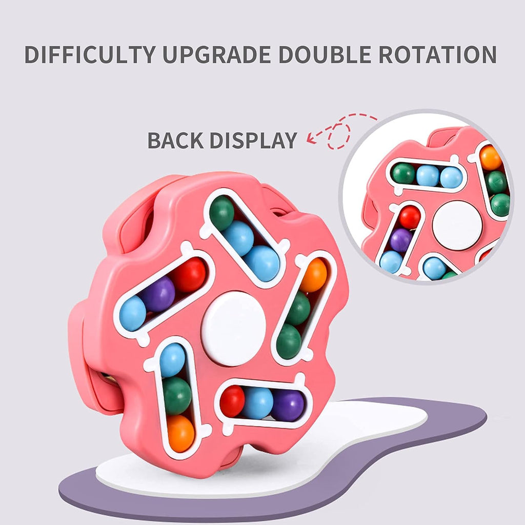 Fidget Toy Rotating Magic Bean Cube Spinner,Stress Relief Gifts Fidget Puzzles for Adults Kids,Anxiety Relief Learning & Education Toys,Double Flip Handheld Puzzle Cube Toys(Pink)