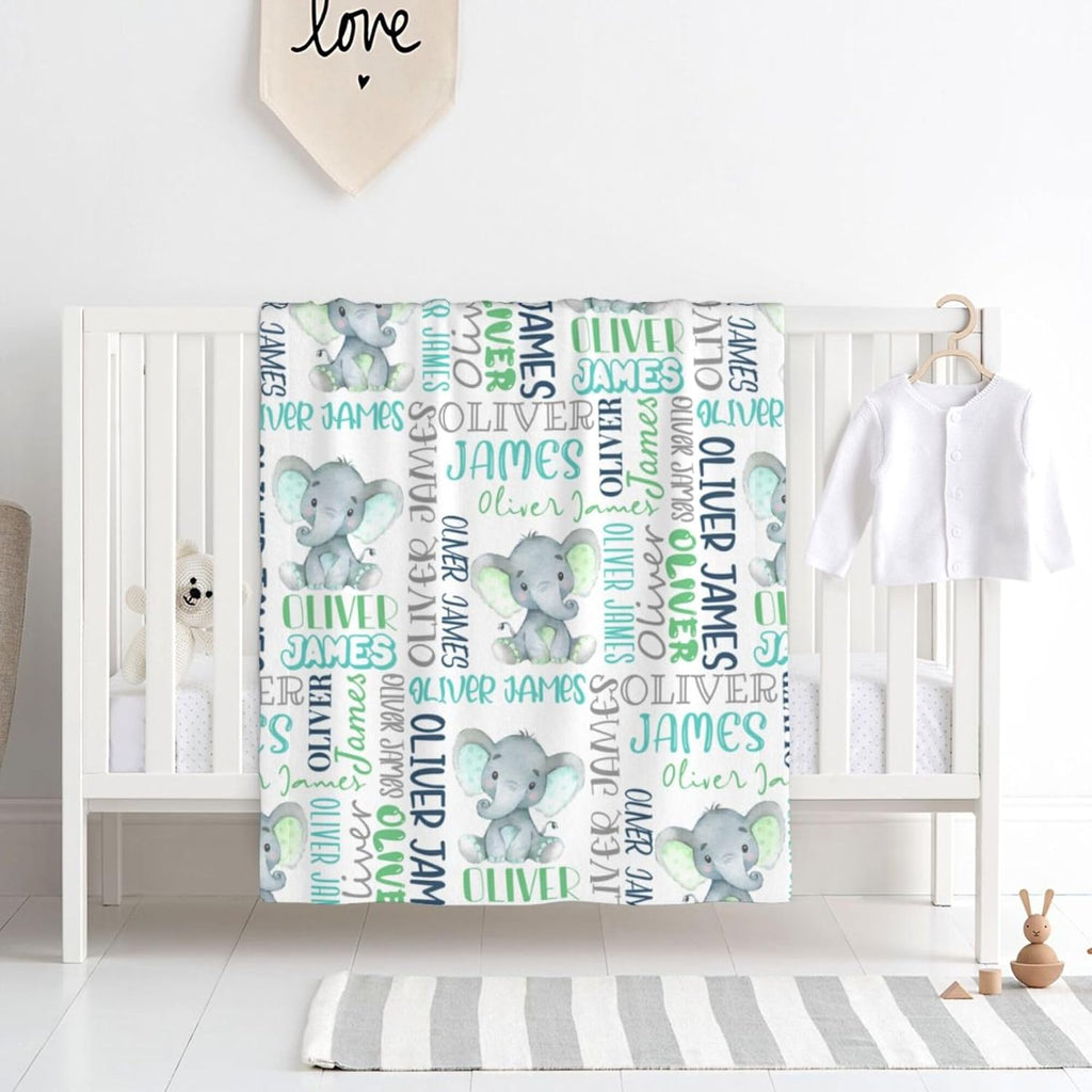 Personalized Elephant Swaddle Blanket,Custom Name Toddlers Kids Newborn