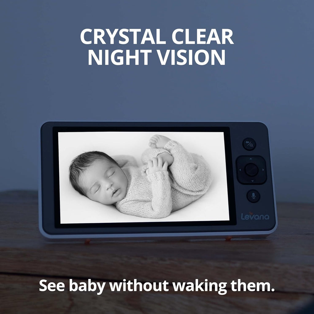 Levana Ella Video Baby Monitor, 5'' 720P Screen, PTZ Camera, 4 Days Battery Life, 3800mAh Battery, Night Vision, Two-Way Talk, No WiFi, 1000ft. Long Range Baby Monitor with Premium Carrying Case
