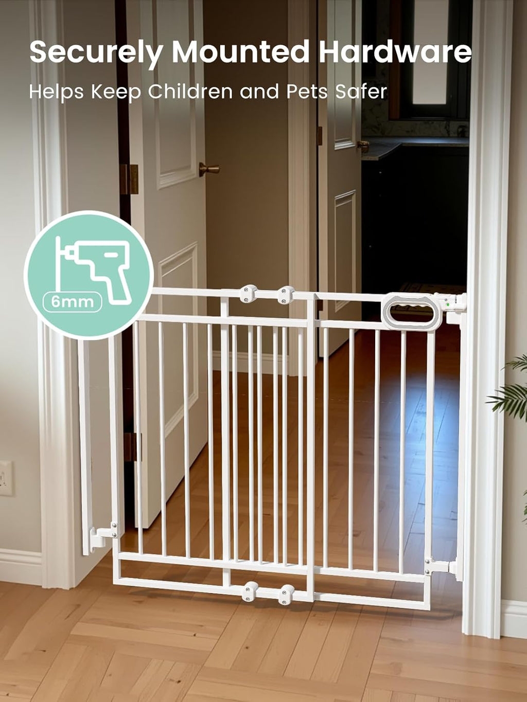 Grownsy Baby Gate for Stairs- No Bottom Bar, Adjustable Width 32” to 48” for Child and Pet, Dog Gate with Auto-Close & One-Hand Operation, Screw-in Installation for Doorways and Indoor Use