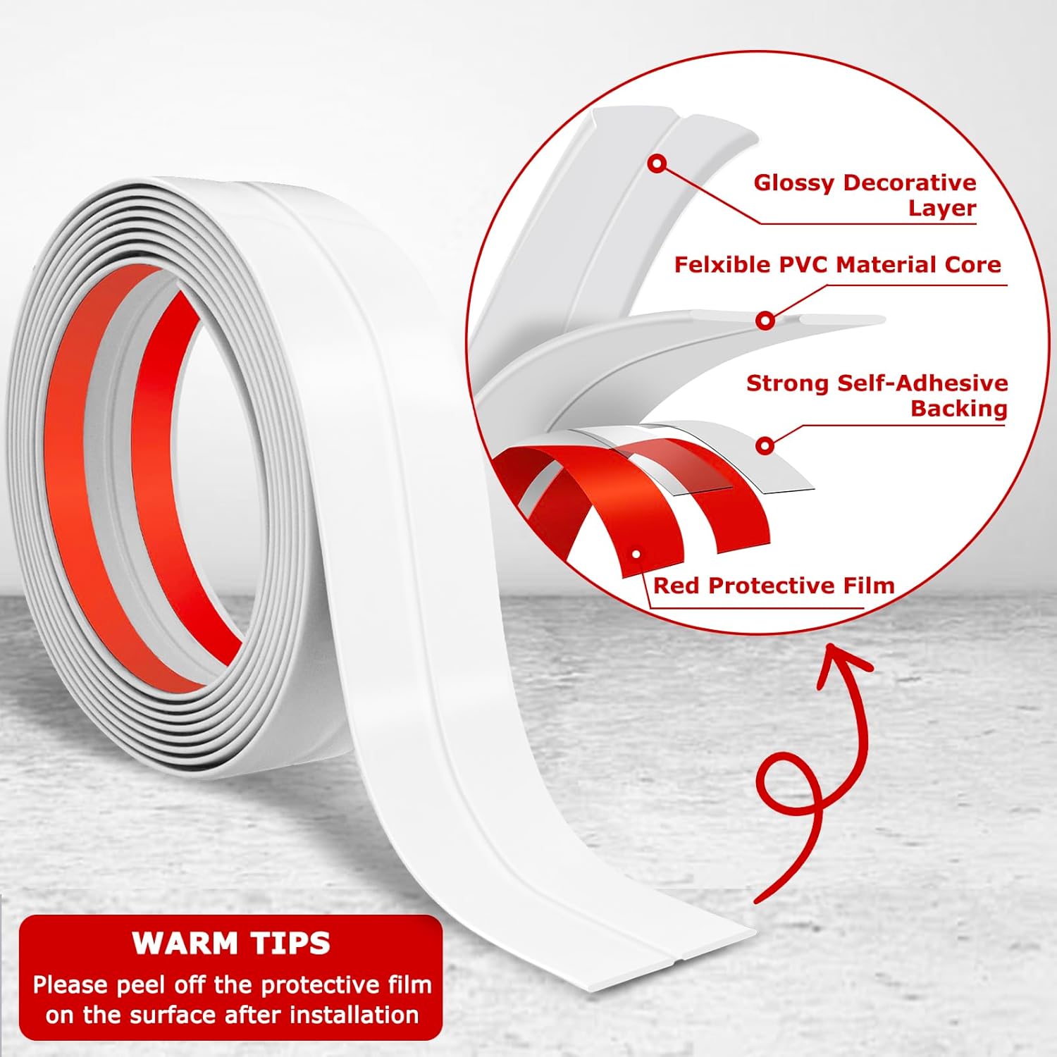 Flexible Wall Corner Protector Moulding Trim Peel and Stick Wall Corner Guards Edge Protector Self Adhesive Molding Trim Strip for Edge Ceiling (White, 0.8 in x 10 Ft)