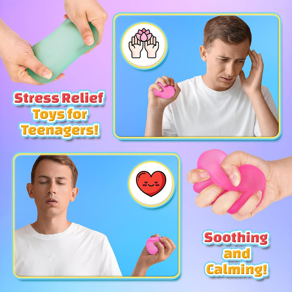 Fidget Toys Stress Cube for Adults 4 Pack: Gel Filled Squishy Toys for Kids - High Density Squeeze Balls for Students Calming - Fidget Squishy Toys for Anxiety