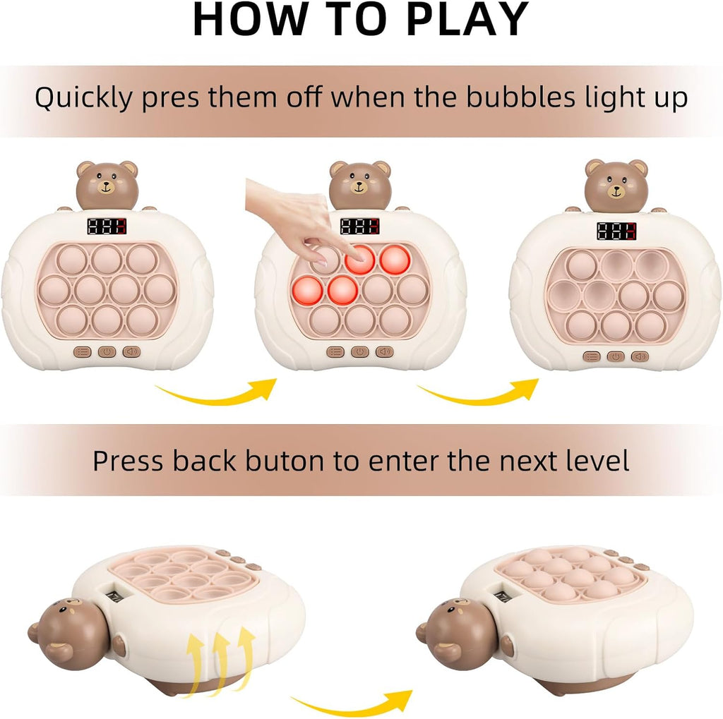 Fast Push Game Pop Fidget Toys for Kids, Fast Push Bubble Game, Handheld Puzzle Game Sensory Toys with LED Screen, Quick Push Light Up Game Gifts for 3-12 Year Old Girls Boys (Bear)