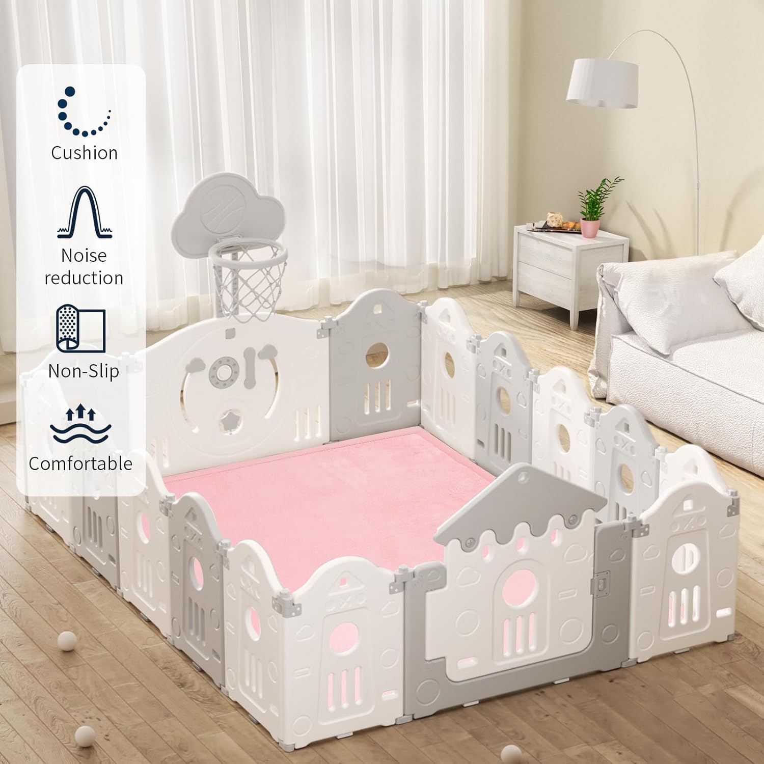 ACOMOPACK Baby Play Mat for Floor 1.3" Thick Memory Foam Play Mat 79"×118" Tummy Time Crawling with Non-Slip Bottom for Living Room,Nursery,Soft Velvet Playpen Mats for Kids,Infants（Pink）