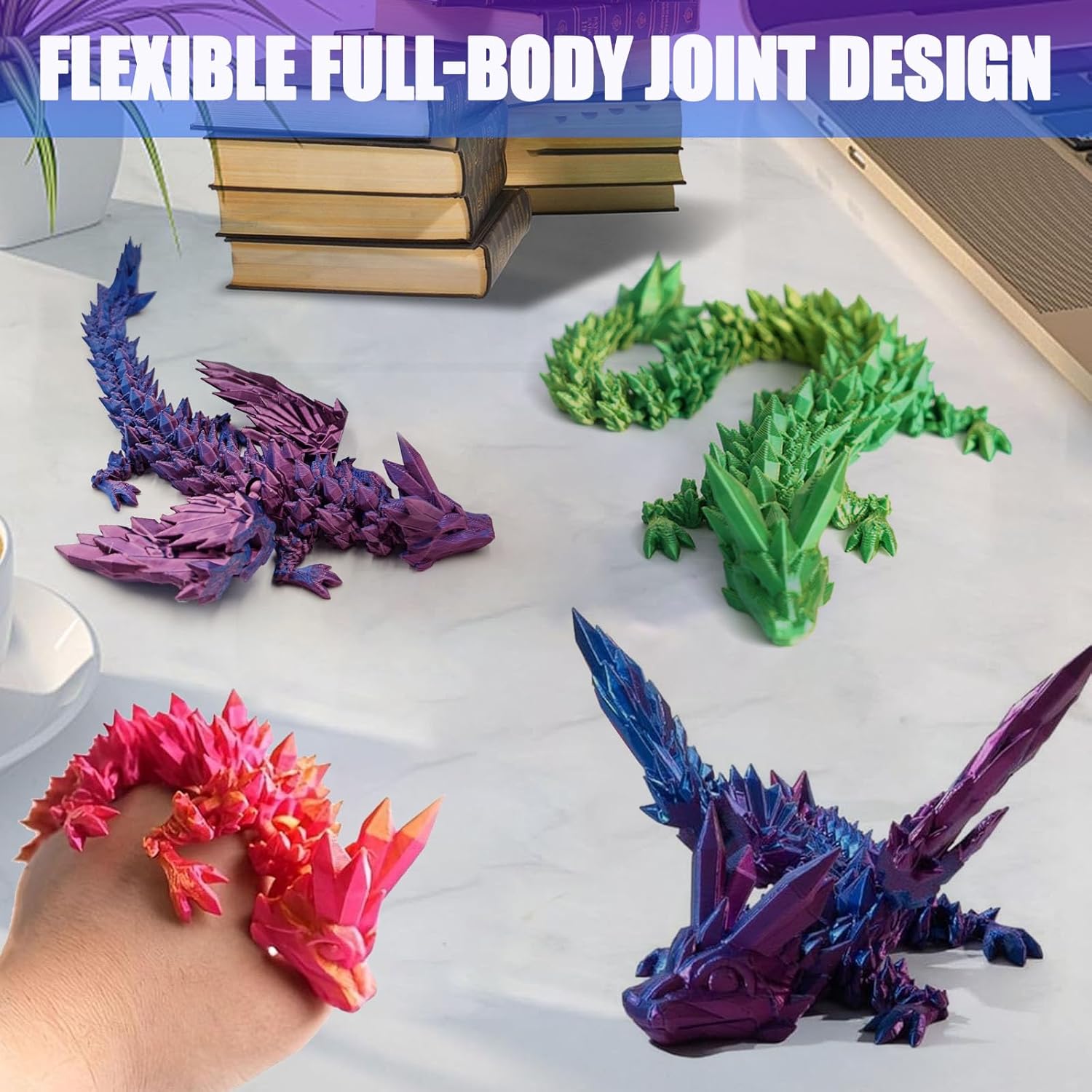 3D Printed Dragon with Wings, 3 Pack Mystery Dragon Fidget Toy, Mythical Pieces Articulated Dragon, Home Office Decor Executive Desk Toys