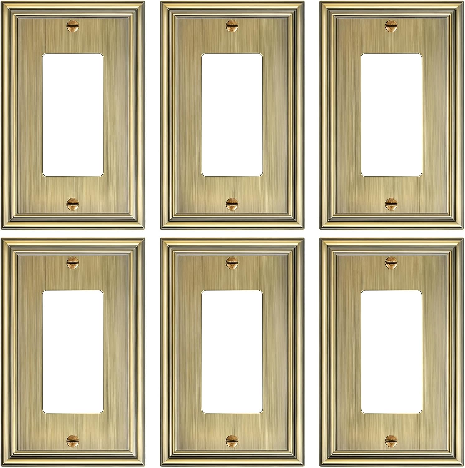 6-Pack Decorator Outlet Cover Plate, Antique Brass Decorative Switch Plates and Outlet Covers, Durable Zinc Alloy Wall Plates for Electrical Outlets, Receptacle, GFCI Outlet, Dimmer Switch