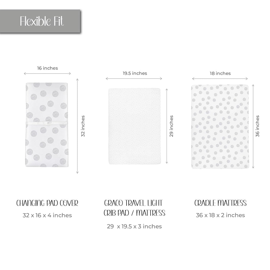 Changing Pad Covers - Cradle Sheets 2-Pack - 100% Jersey Cotton for Baby Boy or Baby Girl (Grey Dottie)