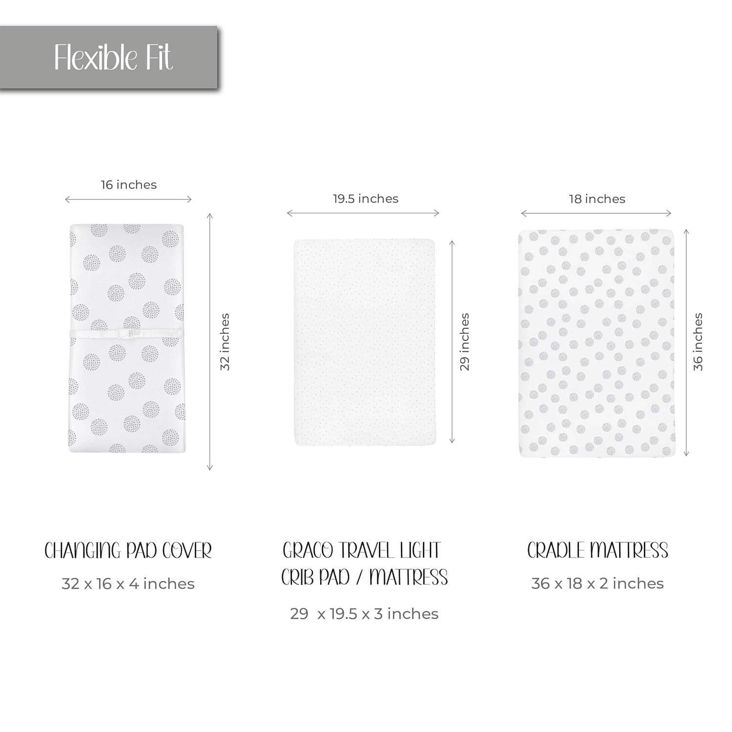 Changing Pad Covers - Cradle Sheets 2-Pack - 100% Jersey Cotton for Baby Boy or Baby Girl (Grey Dottie)