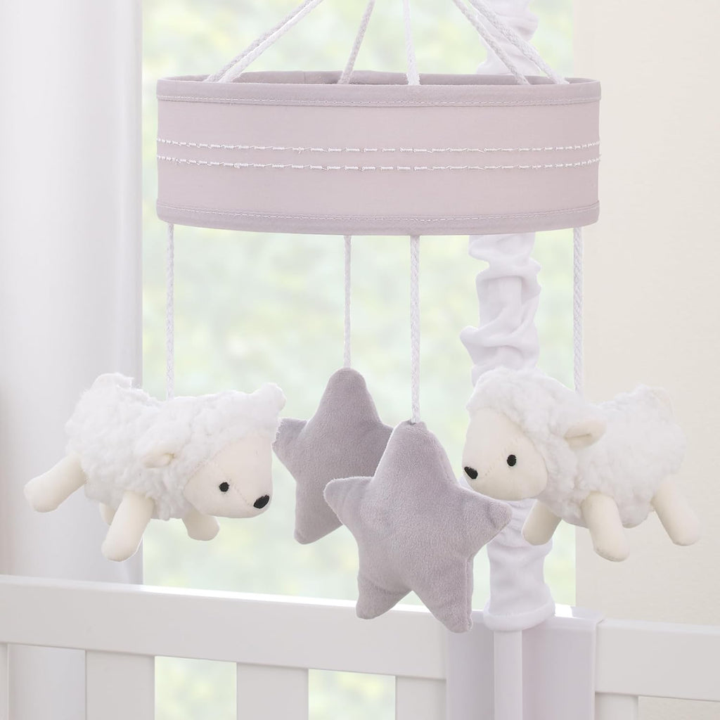 NoJo Plush Sheep Ivory and Gray Stars and Sheep Musical Mobile