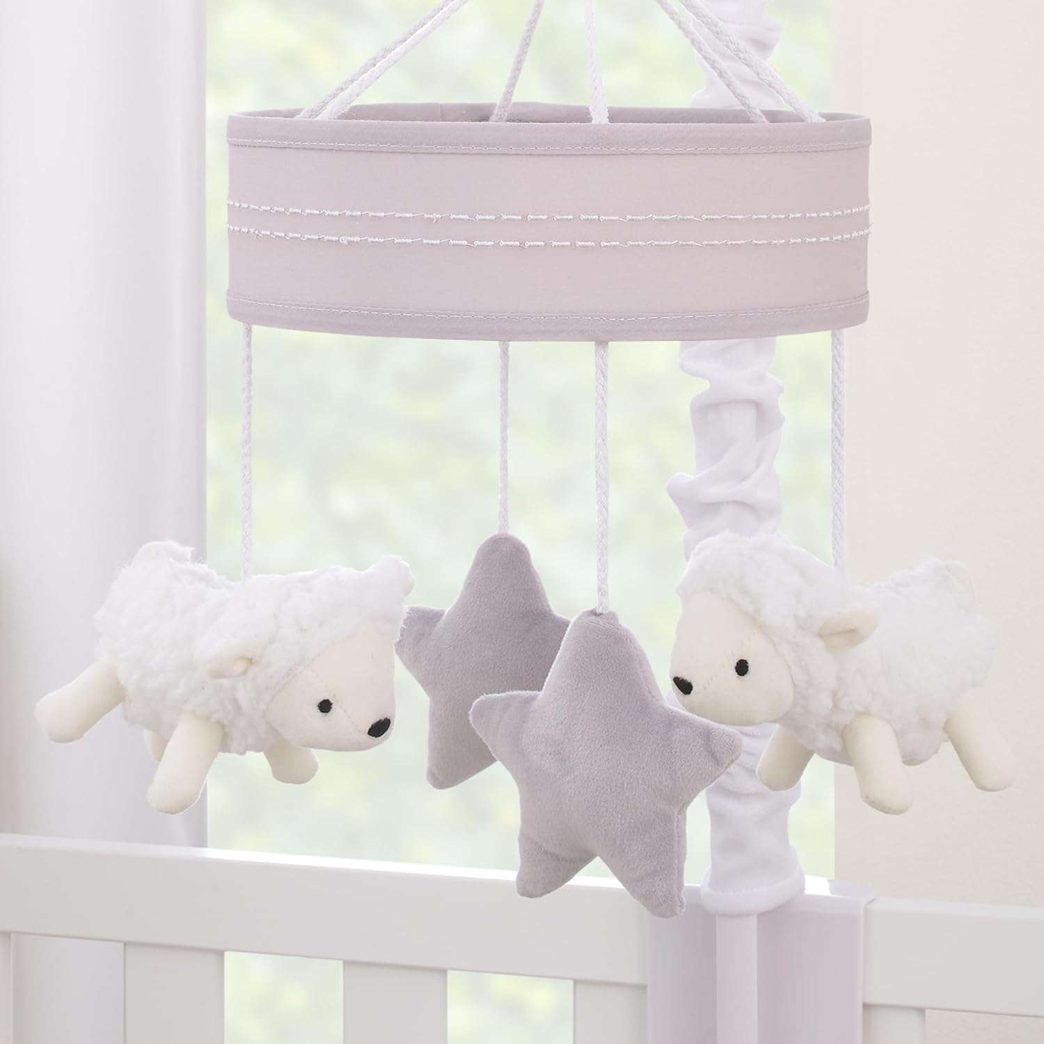 NoJo Plush Sheep Ivory and Gray Stars and Sheep Musical Mobile