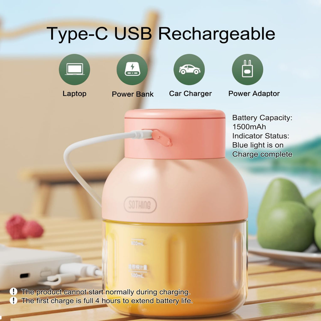 Portable Blender, Personal Blender for Shakes and Smoothies, 27oz Cup with 10 Blades, Shoulder Strap and Lid with Straw, Type-C USB Rechargeable, Dishwasher Safe Parts, BPA Free, Pink