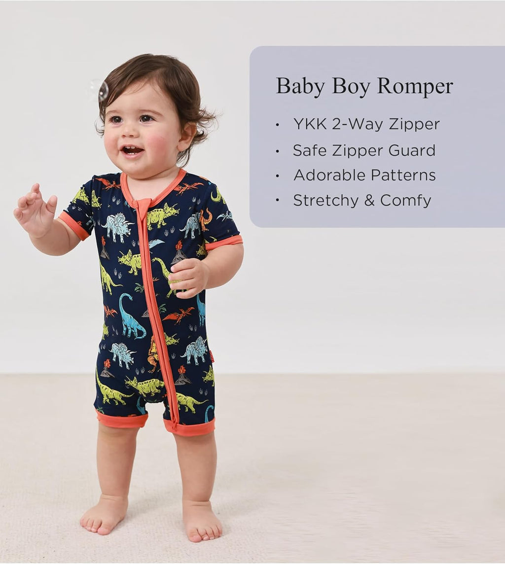 Baby Boys Bamboo Viscose Short Sleeve Romper Soft Comfy Infant Summer Jumpsuit