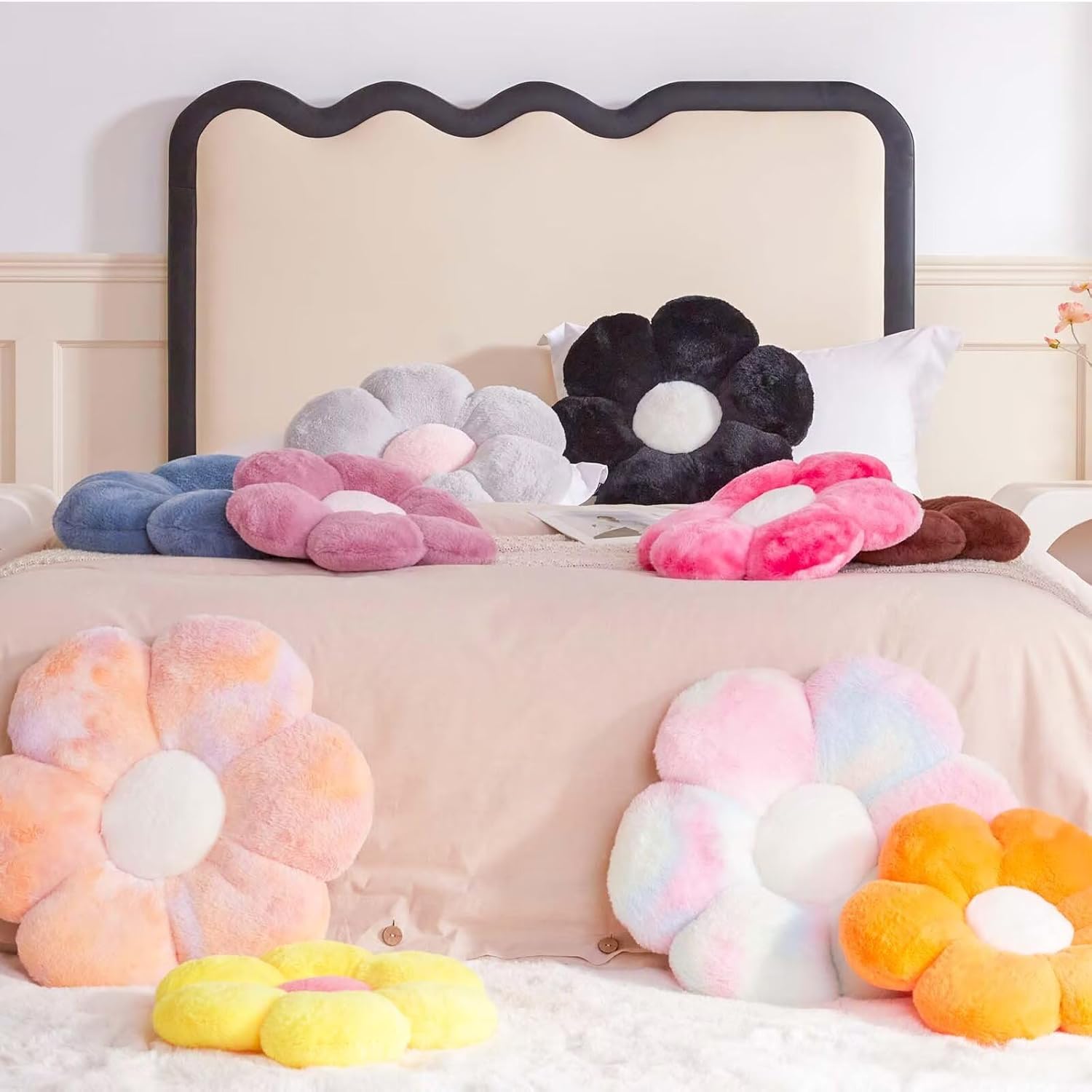 Silver Flower Pillow, 17.7" Flower Shaped Plush Decorative Throw Pillow for Bed