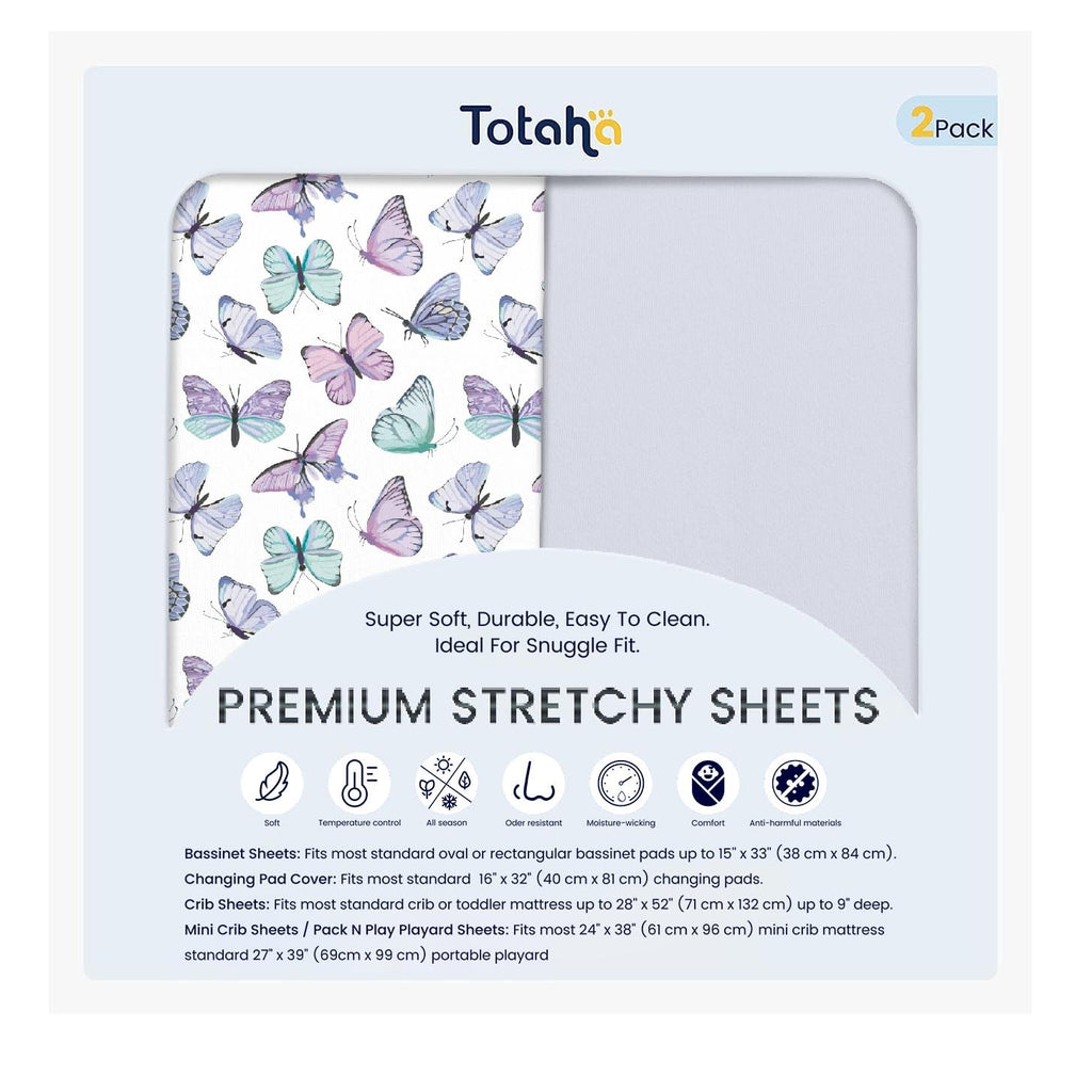 TotAha Premium Stretchy Changing Pad Cover, Buttery Soft Diaper Changing Pad Covers for Girls Boys, Super Stretchy Jersey Knit Changing Table Covers2-Pack, Purple Butterfly