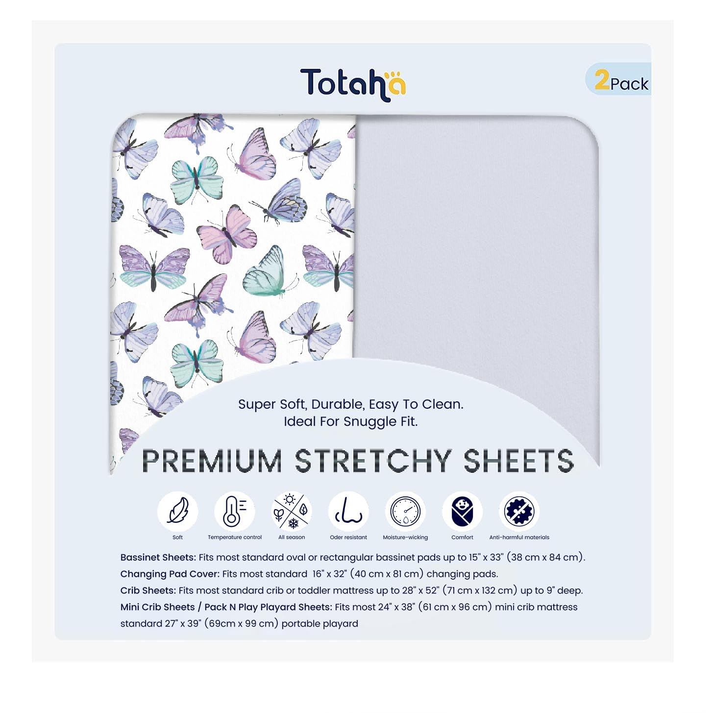 TotAha Premium Stretchy Changing Pad Cover, Buttery Soft Diaper Changing Pad Covers for Girls Boys, Super Stretchy Jersey Knit Changing Table Covers2-Pack, Purple Butterfly