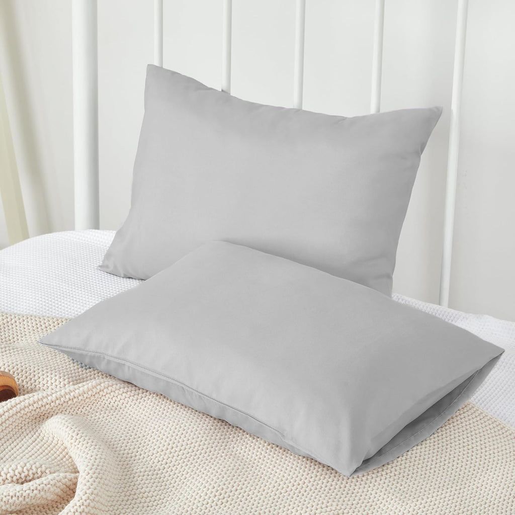 TILLYOU Toddler Pillowcase 2 Pack with Envelope Closure,13" x 18" Silky Soft Microfiber Travel Pillow Case Kids Pillowcases for Boys and Girls,Gray