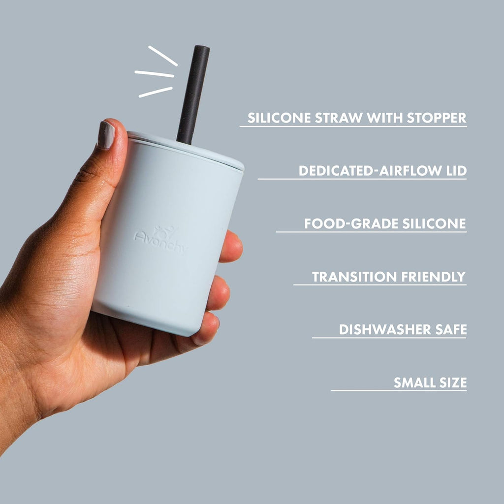 Avanchy Silicone Training Sippy Cup with Straw Lid – For Babies 6+ Months to Toddlers 1 Year Old – 8 oz Infant Water Cup for Baby Led Weaning, Orange