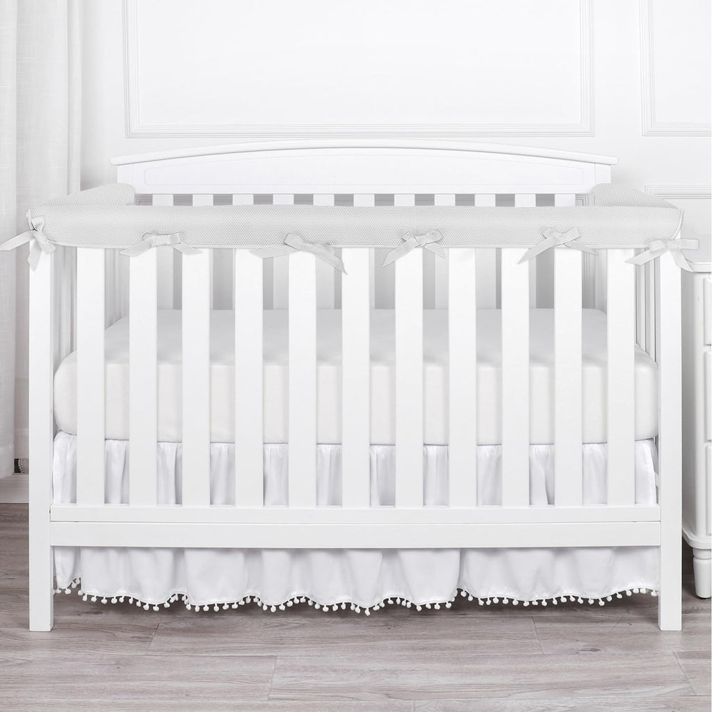 3 in 1Crib Mesh Liner for Life Size Cribs,White Soft Anti-Collision Strip Corner Covers,Protect Baby Teeth and Save Crib Rails, Rail Edge Protector Strip (Gray)