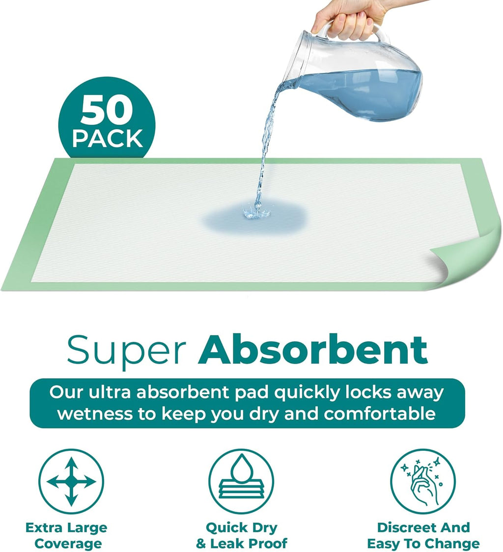 Teal Elite Chucks Pads Disposable Adult 36 x 36, 50 Count - Extra Large Bed Pads Disposable Adult, Super Absorbent Incontinence Bed Pads, Puppy Pads, Pee Pads for Adults, Great for Babies & Pets