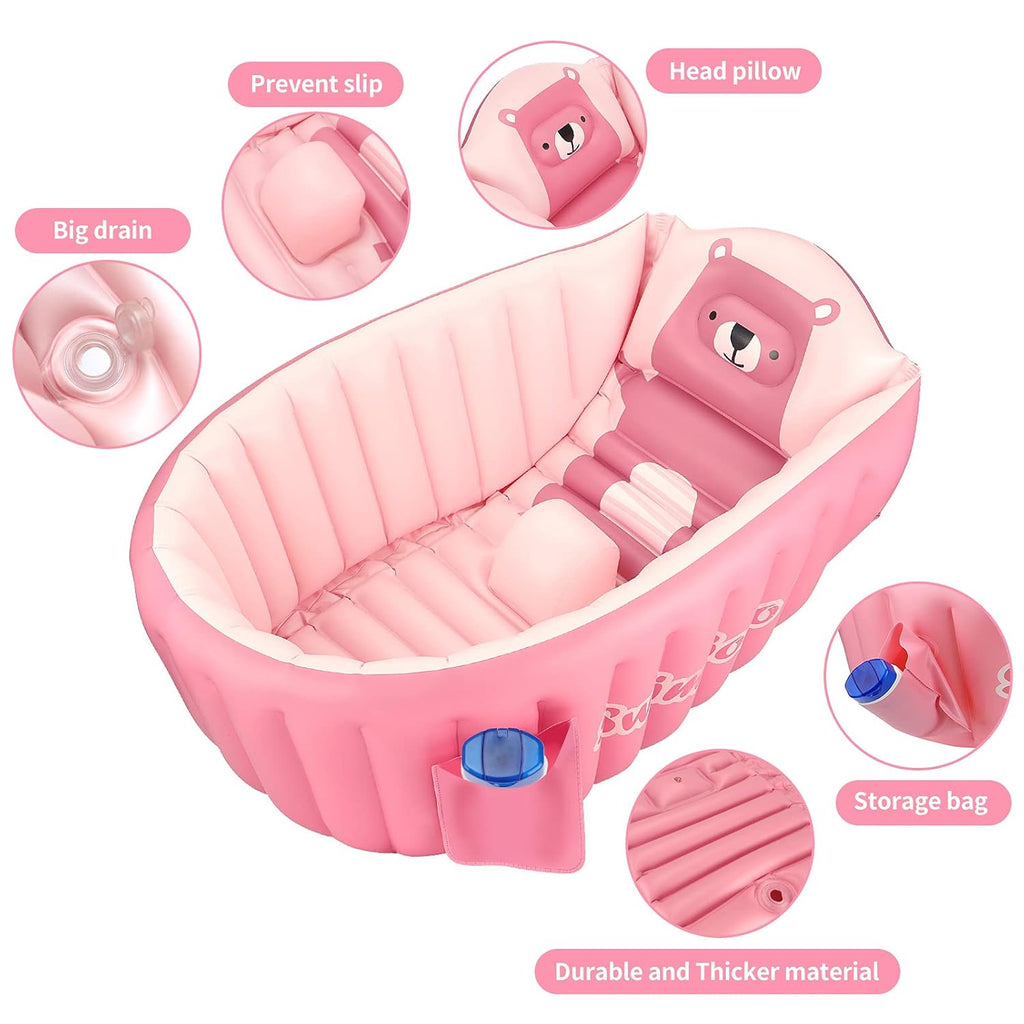 Inflatable Baby Bath Tub Portable Foldable Travel Mini Swimming Pool Helps Infants to Toddler Tub (Pink)