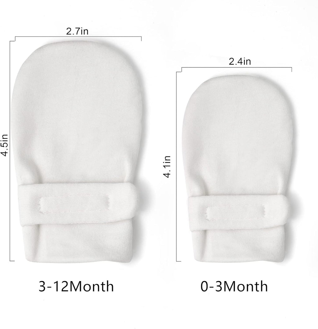 Newborn Baby No Scratch Mittens Stay On, 100% Cotton Breathable, Adjustable Infant Gloves for Baby Boys Girls Mittens