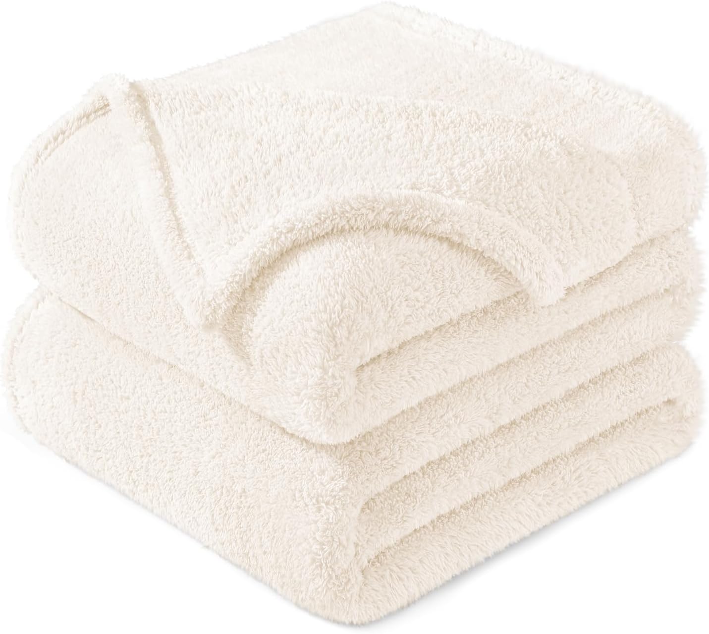 Exclusivo Mezcla Queen Size Flannel Fleece Blanket, Super Soft Velvet Plush Bed Blanket, Fuzzy Cozy and Warm for All Seasons, 90x90 Inches, Ivory