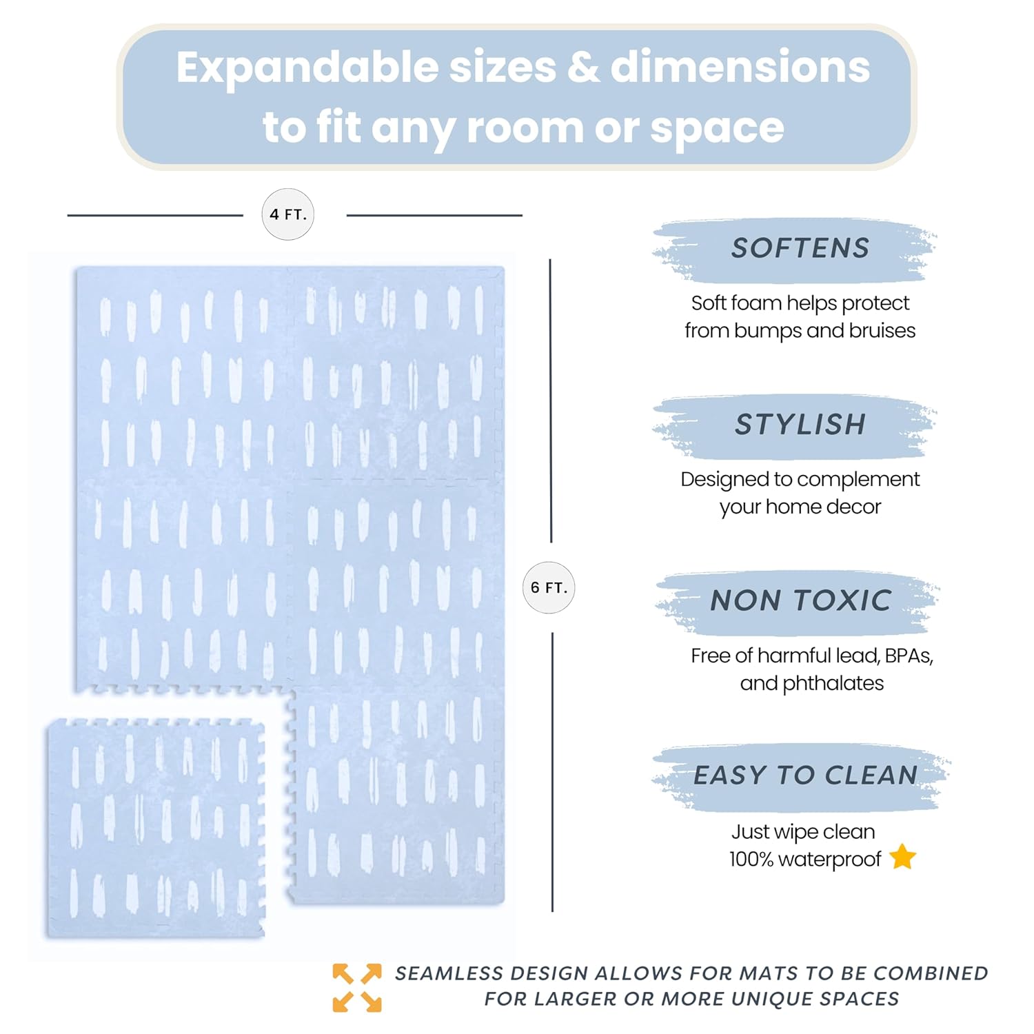 Baby Play Mats for Floor - Shoreline (4x6ft) - Premium EVA Foam Play Mat for Babies & Toddlers - Perfect for Tummy Time, Crawling, Playroom - Stylish & Comfortable Kids Play Mat