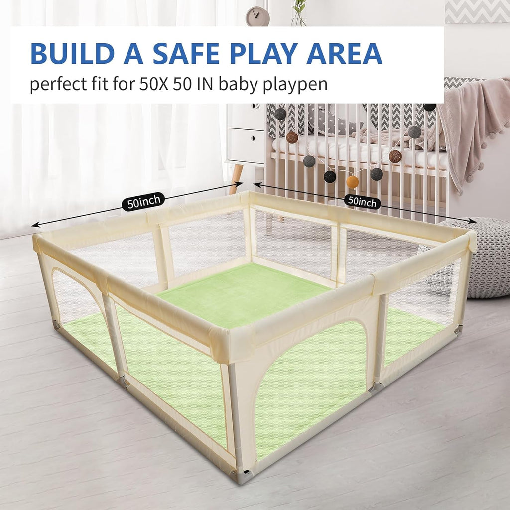 Baby Play Mat for Floor,1.3"Thick Elasti-Foam 50x50 Playpen Mat for Toddlers Infant kids,Water-Repellent Soft Velvet for Tummy Time,Non-Slip Backing for Crawling,Tatami Style(Light Green)