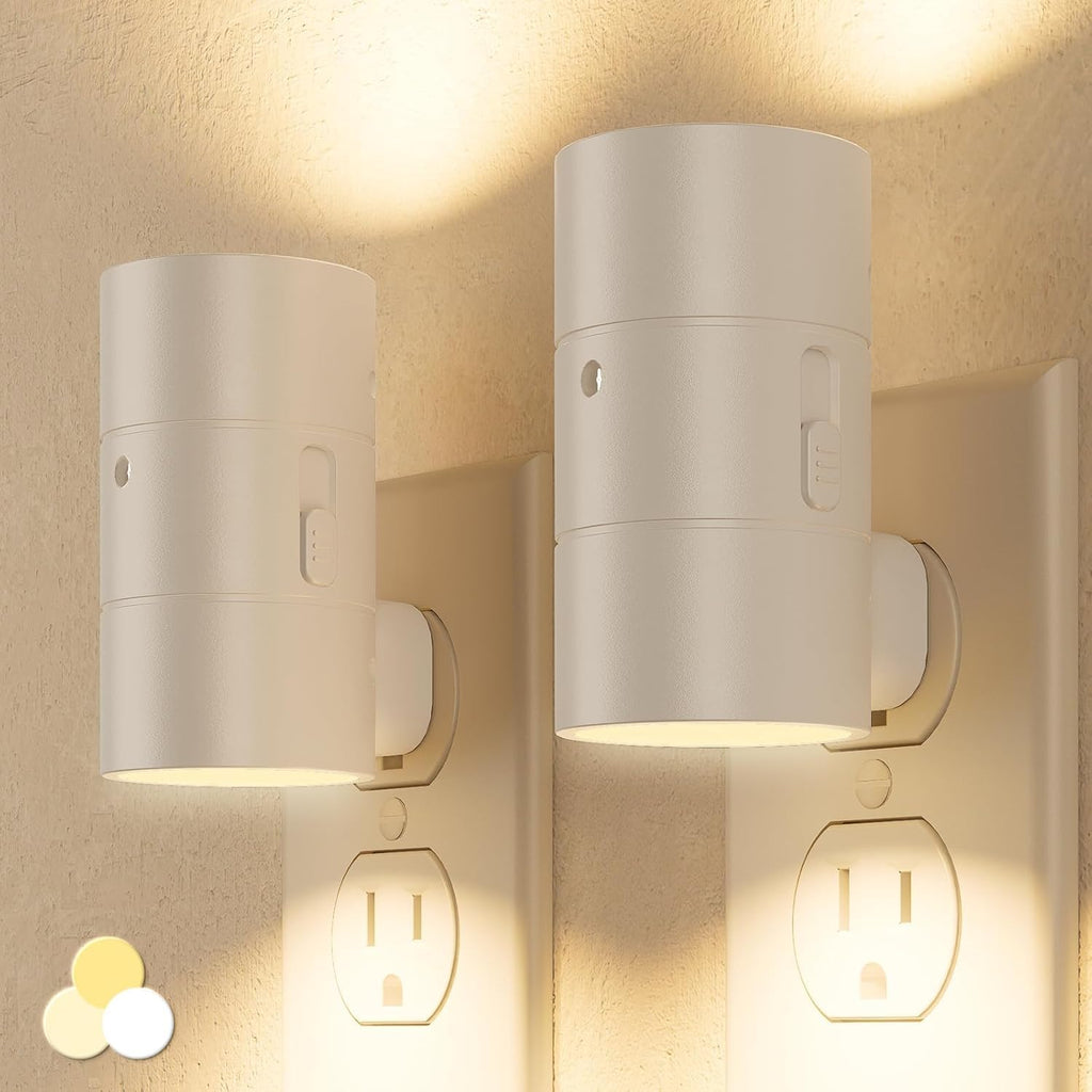 NIORSUN Night Lights Plug Into Wall,Plug in Night Light with 3 Light Modes,Ultra-Slim Design,Dusk to Dawn Sensor,0-100LM Dimmable Night Light for Hallway Bathroom Stairway Bedroom,White,2 Pack